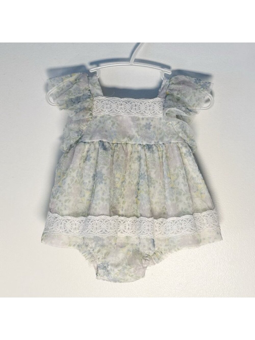 Designer Floral Tulle Lace Baby Girl Romper / Dress Catherine Malandrino 0-3M